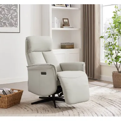 Stone Grey Leather Electric Power Recliner Accent Chair