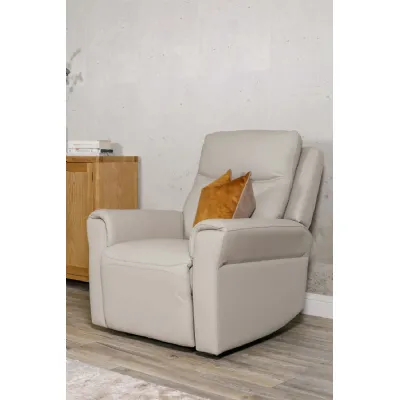 Stone Leather Electric Recliner with Padded Armrest