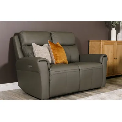 Ash Leather Electric Power Recliner 2 Seater Sofa