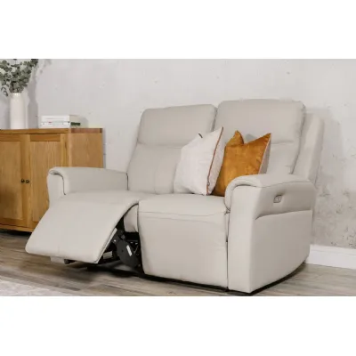Stone Grey Leather 2 Seater Electric Reclining Sofa