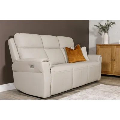 Stone Leather 3 Seater Electric Reclining Sofa