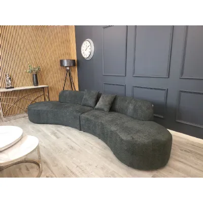 Modern Black Boucle Fabric Upholstered Curved Cinema Sofa with Sculptural Design