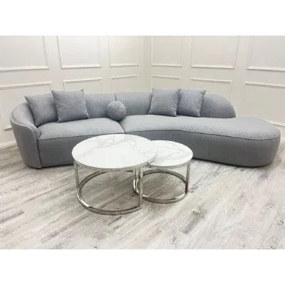 Modern Style Grey Boucle Fabric Upholstered Curved 4 Seater Sofa