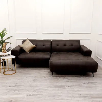 Black Suede 2 Piece Buttoned Cinema Sofa Corner Chaise