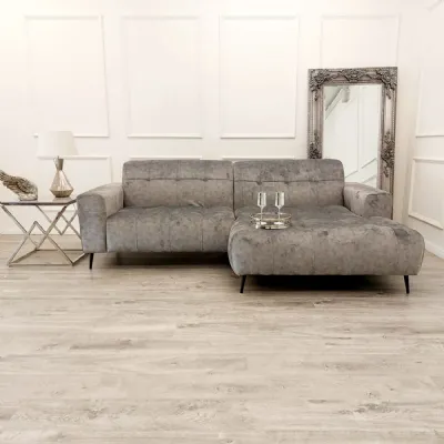 Modern Silver Fabric Upholstered Open Plan 2 Seater Sofa with Chaise
