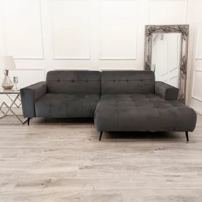 Modern Grey Fabric Upholstered Open Plan 2 Seater Sofa with Chaise