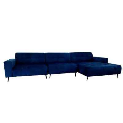 Blue Velvet 3 Piece Buttoned Cinema Corner Sofa Chaise