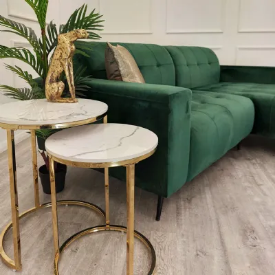 Green Velvet 3 Piece Buttoned Cinema Corner Sofa Chaise