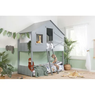 Grey Wood Single Safari Children Bunk Bed with Ladder