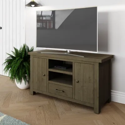 Saltash Large TV Unit 2 Door 1 Drawer Solid Reclaimed Natural Pine