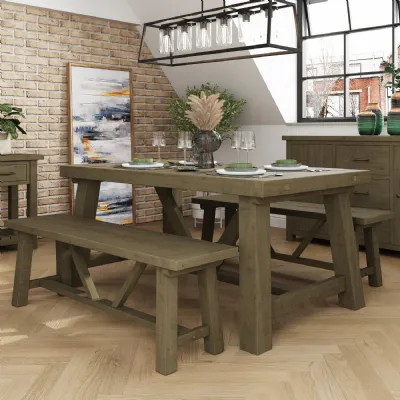 Saltash 1.6m Fixed Top Dining Table Solid Reclaimed Natural Pine