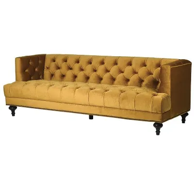 Mustard Velvet Button Back Sofa