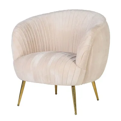 Powder Pink Velvet Pleated Chair With Gold Coloured Legs