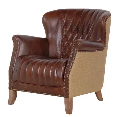 Brown Leather Armchair With Buttons