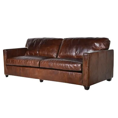 Harper Brown Leather 3 Seater Sofa