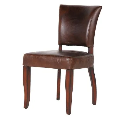 Brown Leather Dining Chair With Linen Back