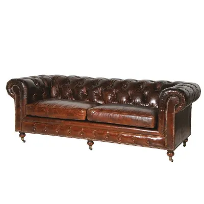 Vintage Leather Chesterfield 3 Seater Sofa Distressed Leather