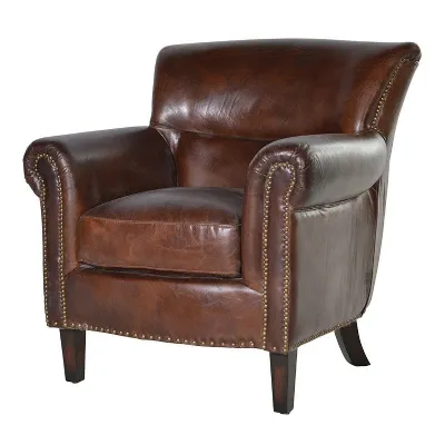 Classic Vintage Distressed Leather Armchair Shabby Chic Antique Style