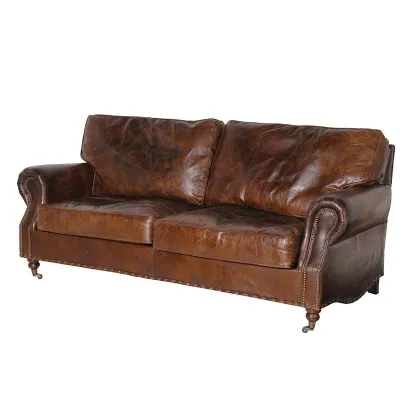 Vintage Leather 3 Seater Sofa Distressed Antique Style