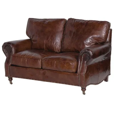 Vintage Leather 2 Seater Sofa Distressed Antique Style