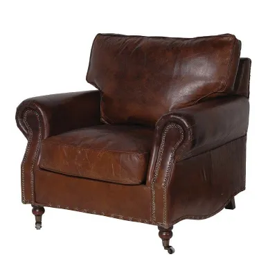 Vintage Distressed Leather Armchair Antique Style