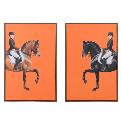 Set of 2 Bright Orange Equestrian Pictures