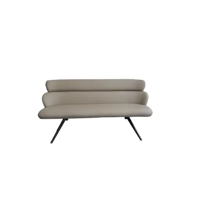 Modern Taupe PU Upholstered High Back Dining Bench with Black Iron Legs