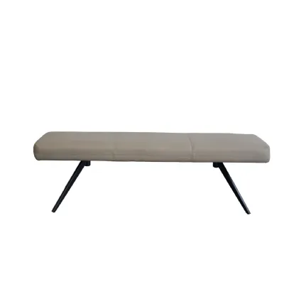 Taupe PU Upholstered Low Dining Bench with Black Metal Angled Legs