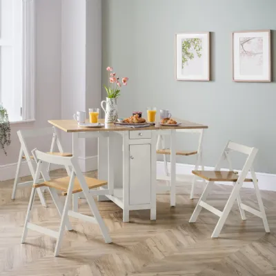 White Painted and Light Oak Folding Dining Table and 4 Chairs Set