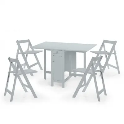 Light Grey Folding 4 Seater Dining Set with Storage Drawer and Drop Leaf Table