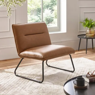 Saxon Tan Brown Faux Leather Lounge Chair