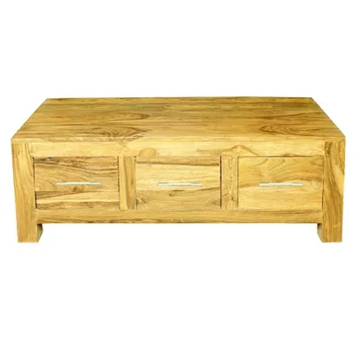Modern Natural Mango Wood 3 Drawer Coffee Table
