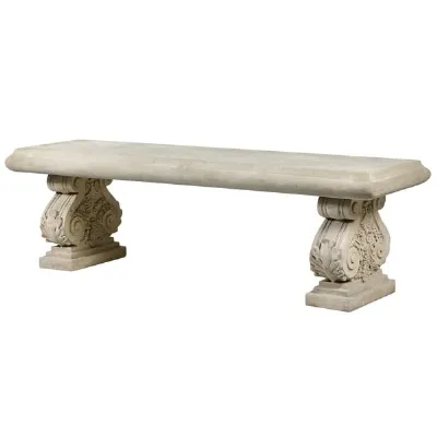 Outdoor Roman Stone Garden Bench Ornate Carved Rectangular Shape 160cm