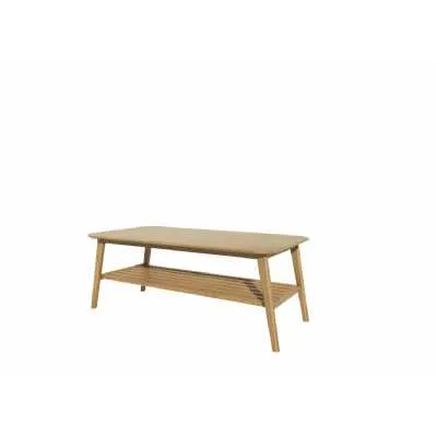 Nordic Scandic Oak Coffee Table With Lower Slatted Shelf Open Storage Area