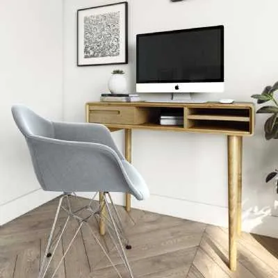 Nordic Scandic Oak Small Laptop Computer Writing Desk Open Dressing Table