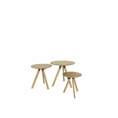Nordic Scandic Oak Round Nest of 3 Tables With 3 legs Occasional Tables