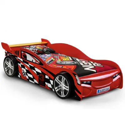 Red High Gloss Racer Car 3ft Single Kids Bed with Realistic Wheels