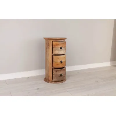 Natural Mango Wood Round Chest of 3 Drawers