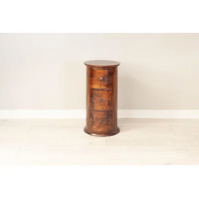 Rustic Wanut Wood 3 Drawer Round Small Storage Unit