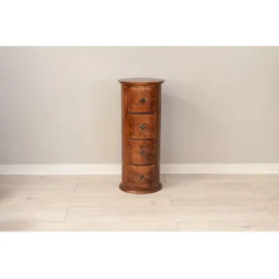 Natural Mango Wood Retro Design Round Chest of 4 Drawers