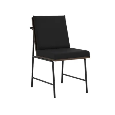 Black Dining Chair with Cushioned Seat and Slatted Back