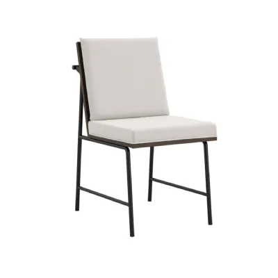 White Dining Chair with Cushioned Seat and Slatted Back