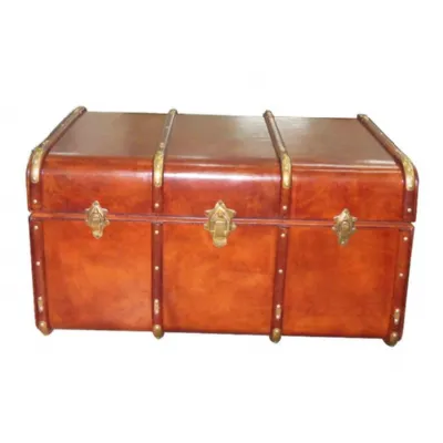 Handcrafted Leather And Brass Trunk Cognac