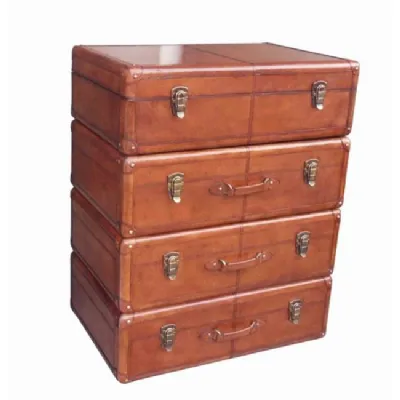 Brown Handcrafted 4 Drawer Suitcase Style Dresser with Pull Out Handles
