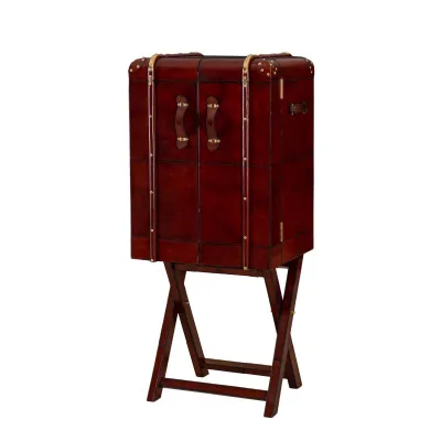 Handcrafted Leather Brown Large Bar Cabinet With Stand