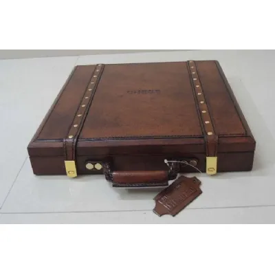 Handcrafted Leather And Brass Double Strap Case with Chess