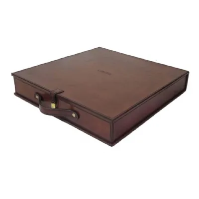Handcrafted Leather And Brass Case With Chess Set Cognac