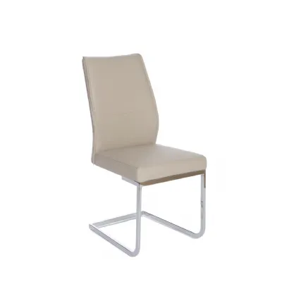 Modern Taupe Cream Leather Dining Chair Cantilever Legs
