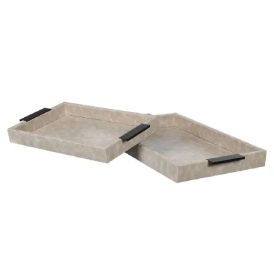 Set of 2 Faux Leather Trinket Trays