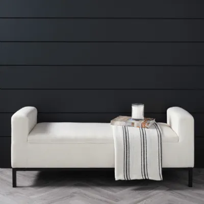 Ivory Upholstered Bedroom Bench with Black Metal Frame